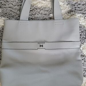 H By Halston Large Gray Leather Tote/Crossbody